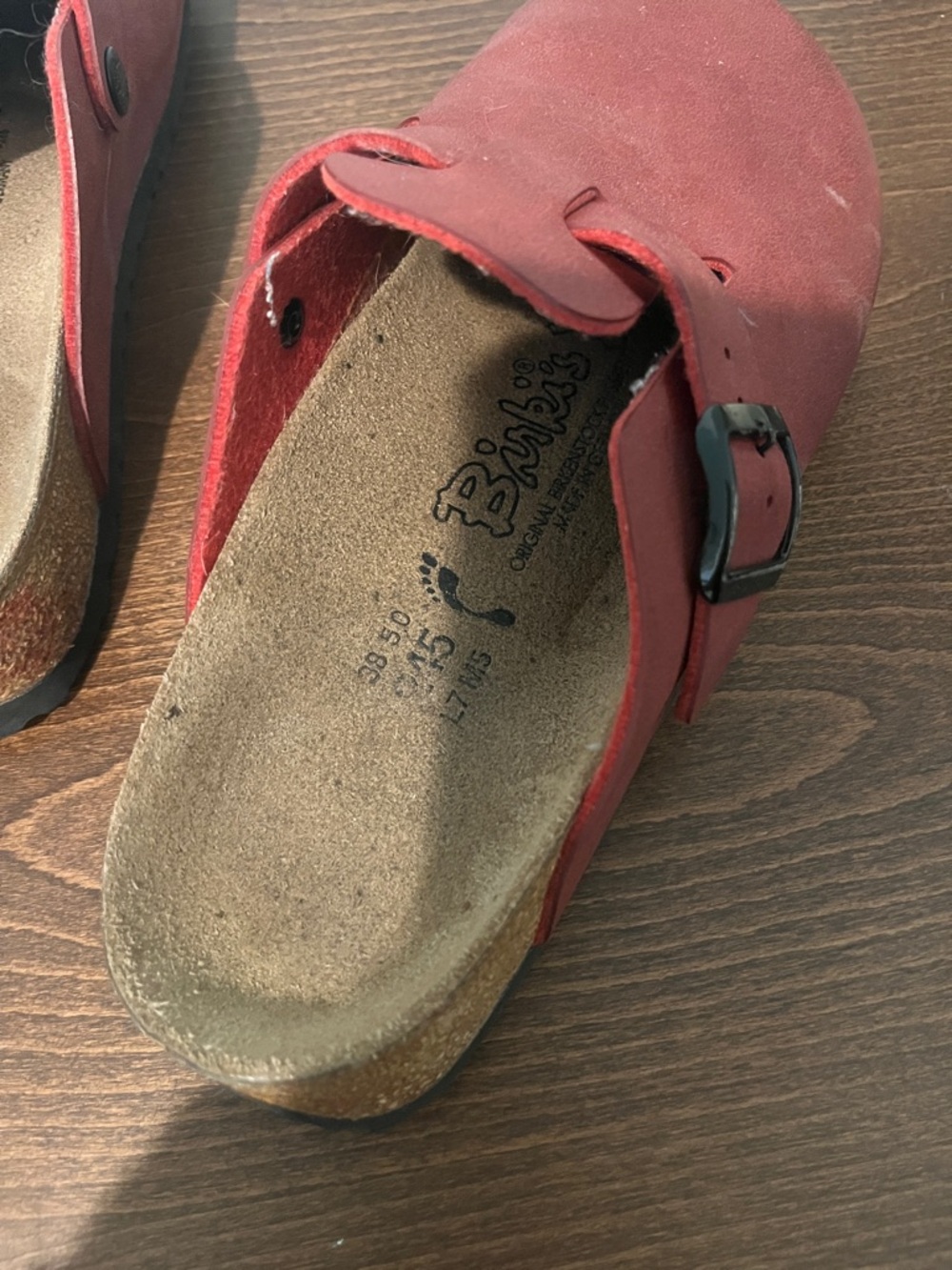 Birkenstock Birki’s Red Suede Slip-On Clog with Buckle - Picture 4 of 9